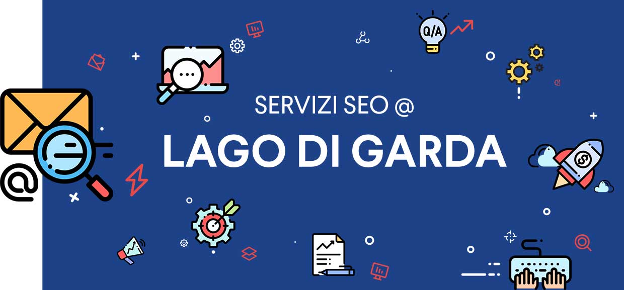 Banner servizi SEO lago Di Garda con immagini relative alle varie tipologie di servizi che offro