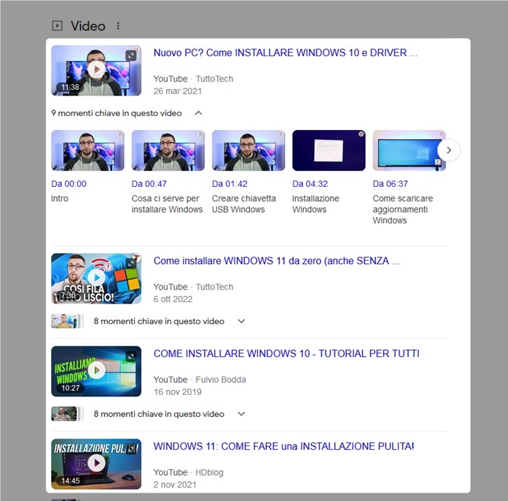 immagini e video in serp