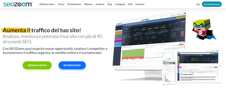 Screenshot della home page di seozoom il tool più popolare tra i seo specialist italiani
