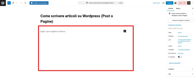 Aggiungere il contenuto a un articolo su wordpress