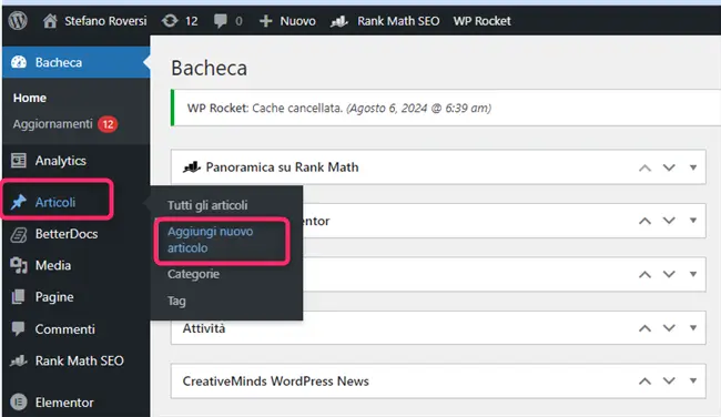 Crea un nuovo articolo su wordpress