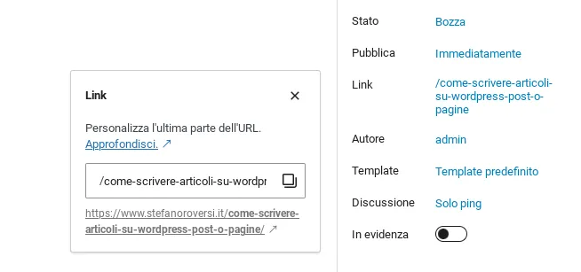 cambiare slug url articolo wordpress