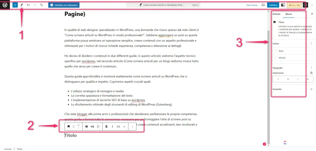 interfaccia di guenberg editor wordpress