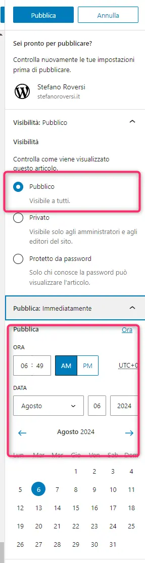 pubblica articolo wordpress